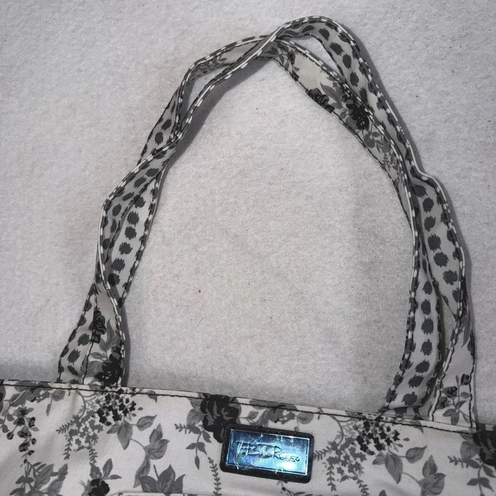Bella Russo  Floral Tote Bag Black White Canvas Shoulder Bag‎ Large Zip Pocket